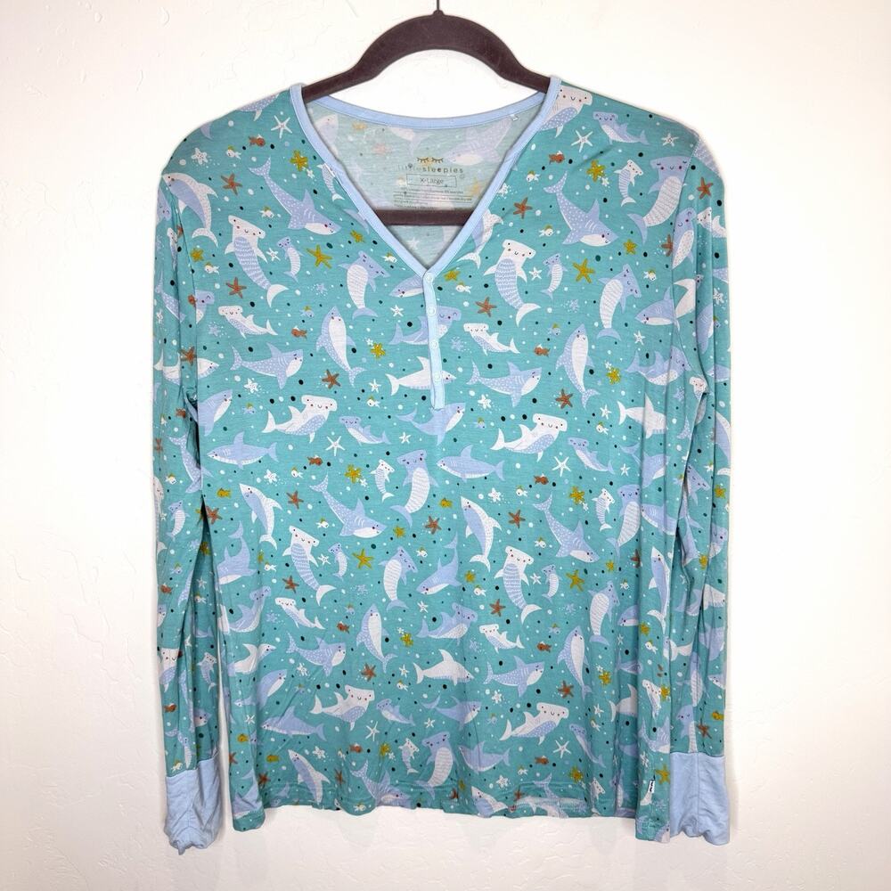 Little Sleepies Shark Soirée Print Pajama Top Womens XL Blue Soft Bamboo